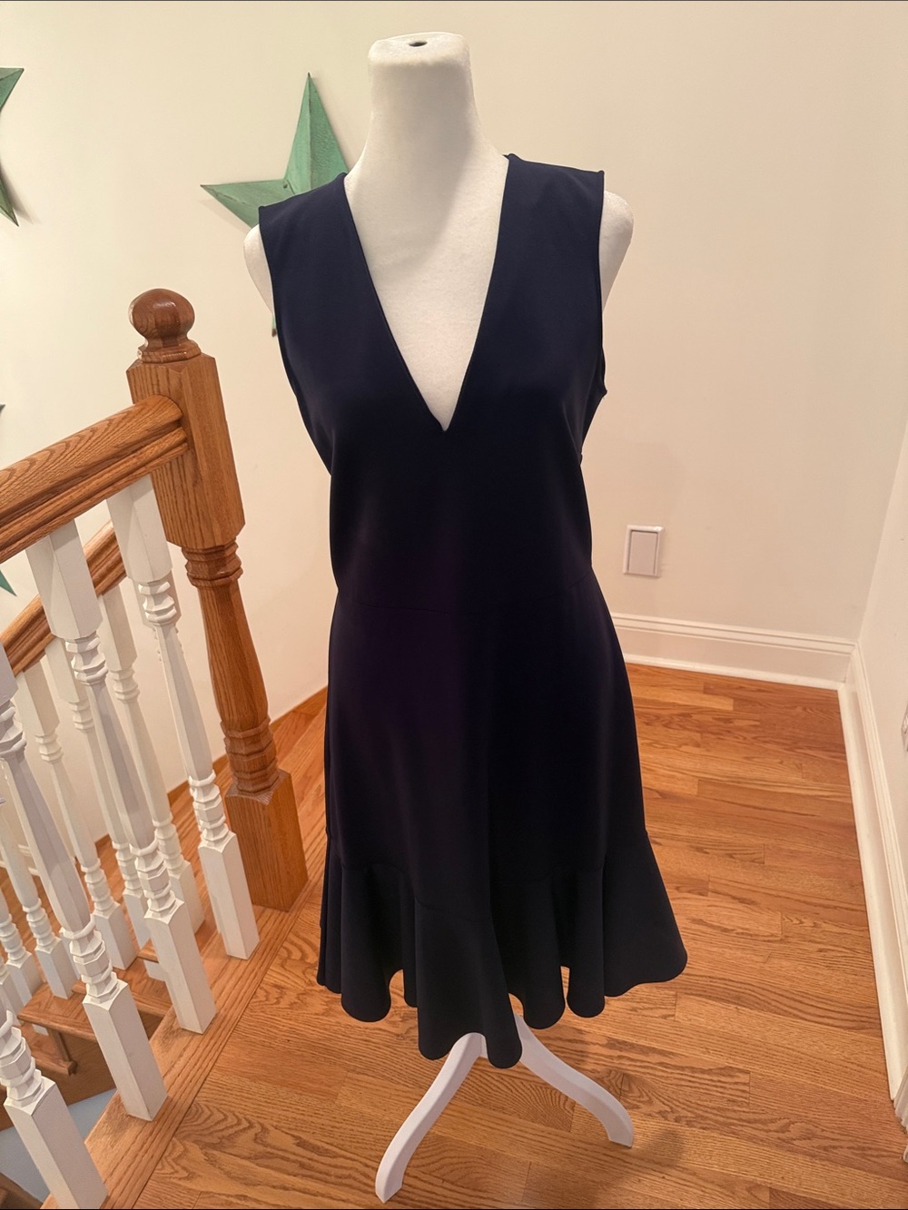 J. Crew Navy Sleeveless V-Neck Midi Dress with Flounce Hem